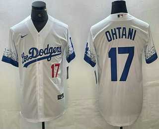 Men%27s Los Angeles Dodgers #17 Shohei Ohtani Number White 2021 City Connect Cool Base Stitched Jersey->los angeles dodgers->MLB Jersey